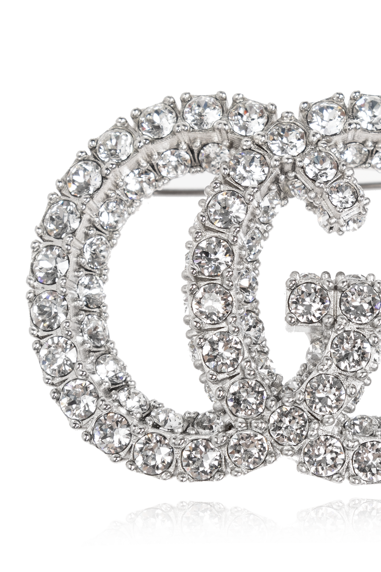 GUCCI GGロゴ ブローチ Double G crystal flower brooch in antique gold-toned metal